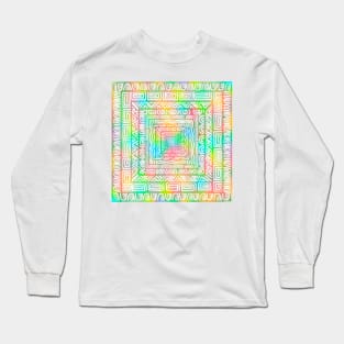 Neon Swirls on Concentric Squares, Neon Rainbow Pattern Long Sleeve T-Shirt